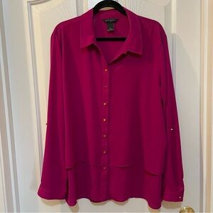 Investments Burgundy Button Down Long Sleeve Blouse 2X
